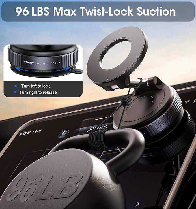 Aero-Grip Magnetic Car Mount | Strong Suction, Adjustable Arm For ( Android & iPhone)